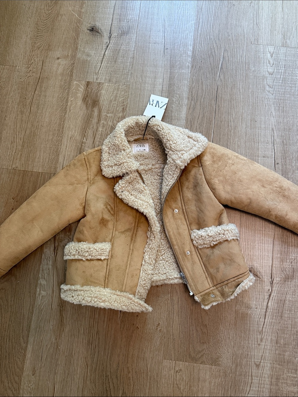 ZARA Kids Tan Sherpa-Trim Puffer Jacket
